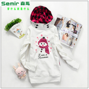 2012韩版新款学院风Semir/<span class=H>森马</span>正品卡通雪人女式带帽<span class=H>卫衣</span>抓绒外套