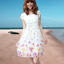 2012夏装清仓大码女新款圆领收腰气质淑女碎花雪纺连衣裙子包邮原