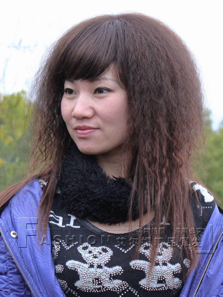 艾尔媚<em>烟花烫</em>假发<em>女</em> 中长卷斜刘海蓬松 玉米烫