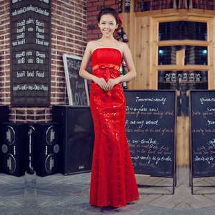 MaxMara Angel yihan wedding gown wedding dress red sequins small fish skinny boob tube top evening dress LF275