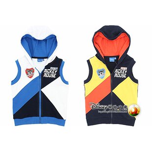  正品迪士尼米奇童装儿童马甲帽衫春秋针织纯棉外衣服男童背心