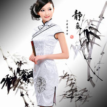 新款【逸红颜】刺绣提花棉 时尚夏装旗袍裙 改良复古旗袍
