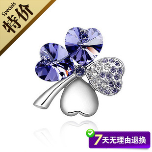  镶嵌施华洛世奇元素水晶四叶草胸针 女礼物装饰品胸花时尚韩国版