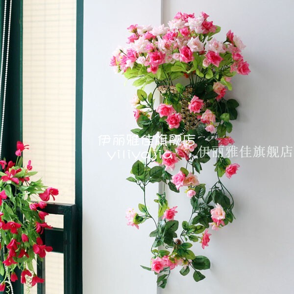 特价 仿真花 绢花 假花 韩国玫瑰花藤 藤 藤蔓 花藤 玫瑰壁挂套装