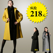 淘宝网妃娜服装韩版新款春装长款羊毛呢大衣正品女装加大码春季毛呢外套
