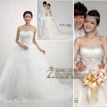 大S明星同款婚纱抹胸 绣花镶钻 时尚韩版豪华拖尾婚纱 公主款
