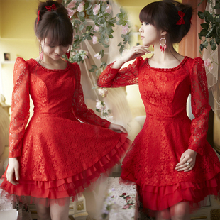 2012 new skinny skinny bride wedding toast dress long sleeve dress-lace handmade beads