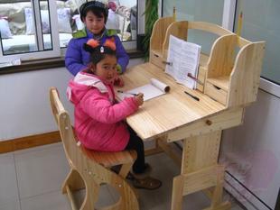 环保实木儿童桌椅，松木课桌写字台升降学习桌可调节