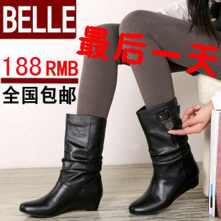 包邮特价百丽正品女靴2011春秋季新款女鞋靴子真皮牛皮超跟短靴