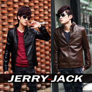  淘金币 JERRYJACK男士皮衣 韩版修身机车 水洗PU短款立领男外套男
