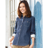 2012年春新款日单日本原单纯棉双层棉纱牛仔点点长袖格子女衬衫衣