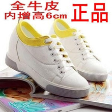 韩版潮新款隐形内增高休闲鞋女鞋子 运动鞋坡跟厚底真皮高帮单鞋