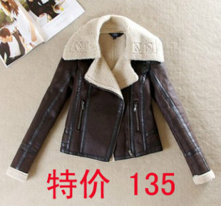  秋冬新款TOPSHOP正品 麂皮复合羊羔绒修身外套 女 飞行夹克