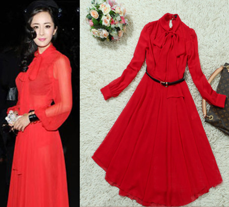  Long Sleeve Dress on Mi Sexy Atmosphere With Elegant Maxmara Red Chiffon Long Sleeve Dress