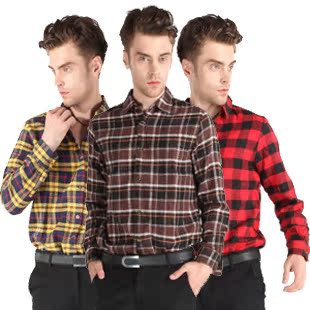  堡轩帝奴 秋季新款 英伦经典格纹长袖 磨毛衬衫 无口袋