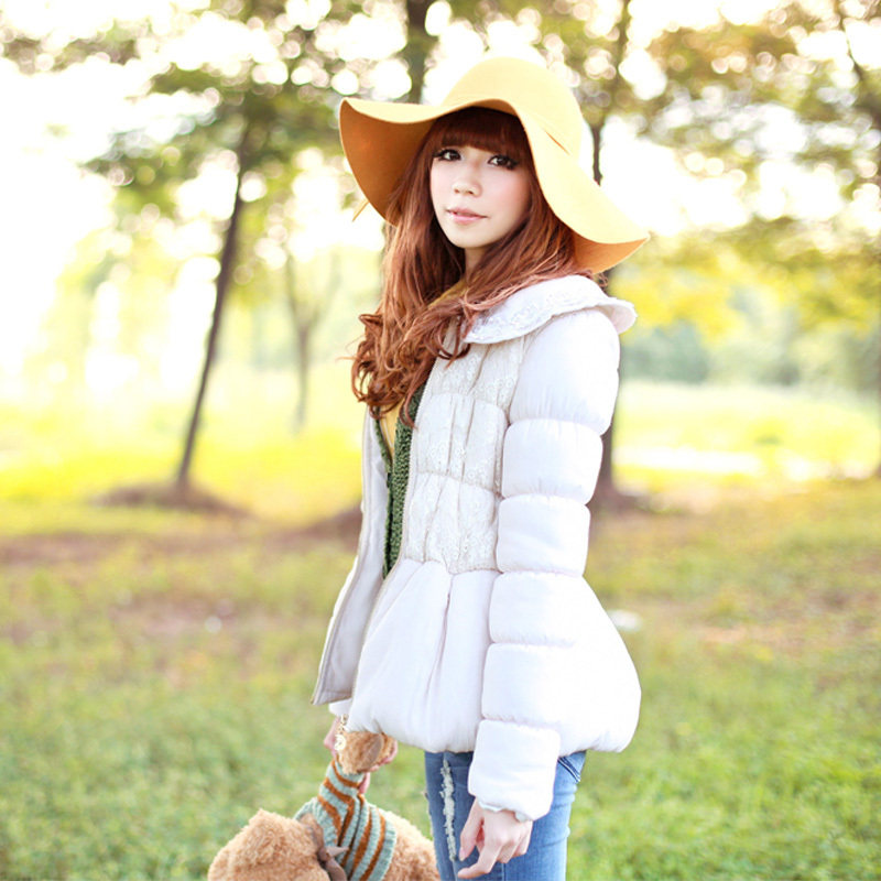 恋上鱼棉服<span class=H>女</span>装甜美风日系加厚花边娃娃领短<span class=H>外套</span>棉衣