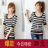2012春装新款女装夏装短袖条纹t恤海潮修身T恤tee-more海魂衫