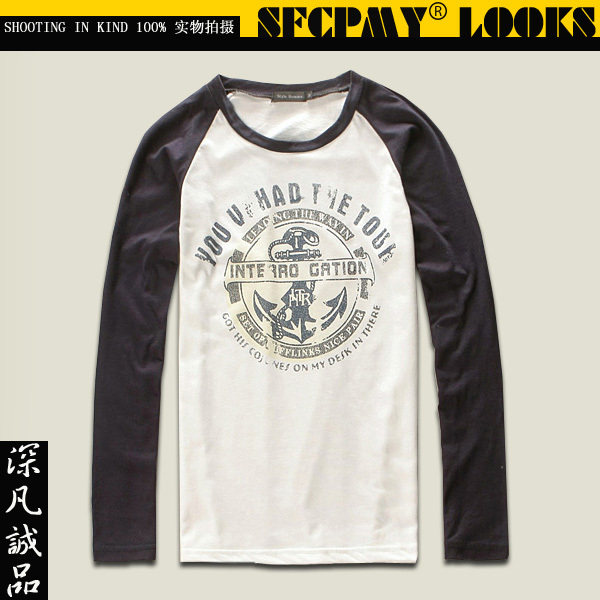 2011新款秋装<span class=H>男装</span> 修身 长袖T恤 插肩 韩版 长袖t-shirt 男 纯棉