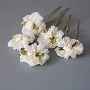  纱质小花朵发插 韩国新娘头饰 韩版结婚发饰 韩式盘发簪子 发叉