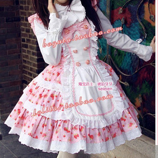 伞家-LOLITA-爱丽丝风连衣裙层叠草莓JSK+兔