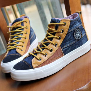  情侣单靴子帆布鞋子男式休闲鞋时尚潮流英伦韩版高帮鞋复古牛仔靴