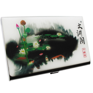  文渊阁正品 特色工艺品 国画金属名片盒 商务礼品 荷塘月色 促销