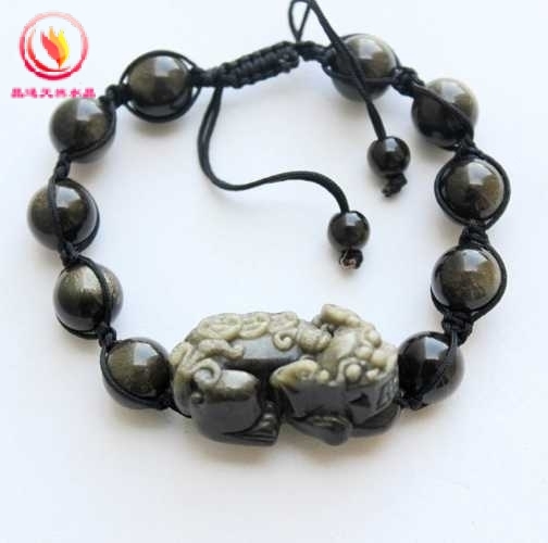 纯天然水晶 金曜石 貔貅手链 男 女 黑曜石 雕刻皮休 本命年辟邪 纯天然水晶 金曜石 貔貅手链 男 女 黑曜石 雕刻皮休 本命年辟邪