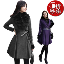 包邮2012新款春装/高贵修身狐狸毛领毛呢大衣 女外套韩版毛呢外套