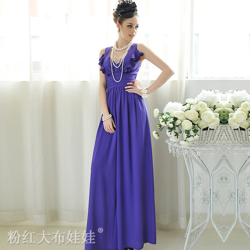 预粉红大布娃娃2012夏装新款紫色气质荷叶边高腰女装阔腿连体长裤