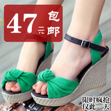 包邮2012夏季新款欧美花朵凉鞋坡跟韩版厚底罗马女鞋子鱼嘴高跟鞋