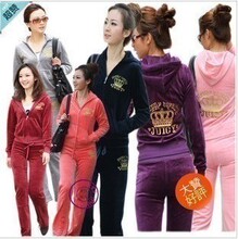 1秋装新款韩版休闲运动服卫衣套装天鹅绒运动套装皇冠女款紫色 女