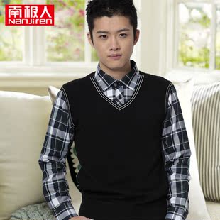  南极人时尚格子男士保暖商务衫 衬衫领保暖衣 假两件加绒加厚内衣