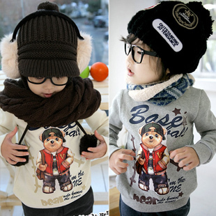  春装韩版新款卡通熊儿童男童装宝宝加厚长袖套头卫衣3841