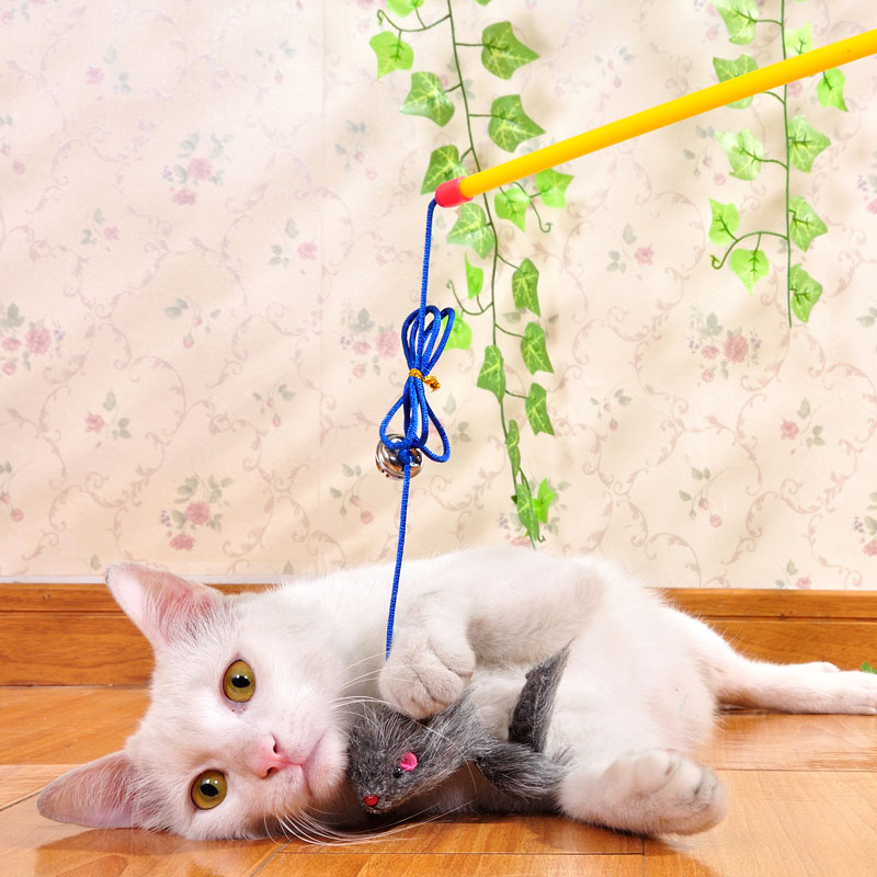 粤[100 猫咪玩具 仿兔毛假老鼠钓鱼竿逗猫棒逗猫竿 互动宠物用品