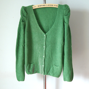 <em>春秋</em>冬季兔毛毛衣<em>针织开衫短款</em>长袖V领公主袖