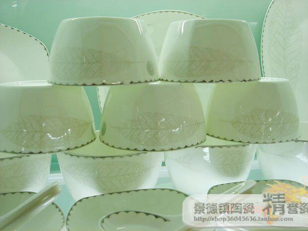 景德镇瓷器 特优级56头 骨瓷餐具碗套装 韩式方碗