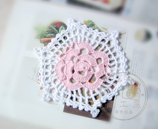 手工钩织棉线杯垫餐垫<em>拼花</em>补花贴花六边形玫瑰