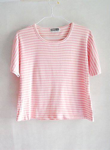 【悦己闲置】专柜正品<span class=H>佐丹奴</span> 纯棉粉白细条纹圆领T恤衫 短袖