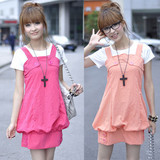 2010秋装新品服装气质波女人味米纯色背心连衣裙A5158满百包邮