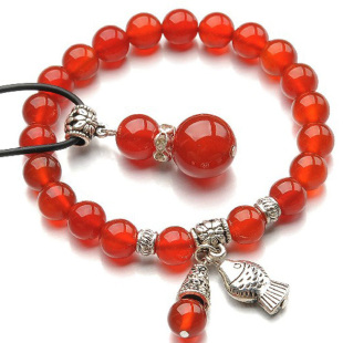  名族风正品天然红玛瑙藏银水晶手链送吊坠