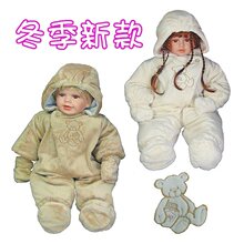 外贸原单absorba婴幼儿厚爬服哈衣冬季纯棉连体衣宝宝外出服可批