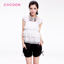 COCOON可可尼女装2012夏黑色高级缎面短裤202208009原价698