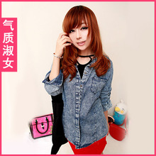 夏装外套 2012女装牛仔拼接外套韩版夏秋休闲长袖浅色水洗蓝C827