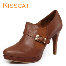 KISSCAT接吻猫 羊皮简约金属皮带扣高跟鞋高帮深口通勤OL女单鞋子图片