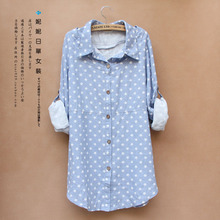2011女装VIVI日系秋装新品五角星木扣长袖短袖两穿休闲女士衬衫