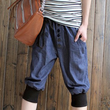 哈伦裤<em>搭配</em>_女士夏款韩版大码显瘦休闲裤九分