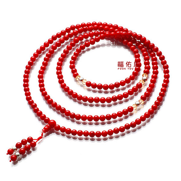 已开光红珊瑚多层佛珠手链 天然水晶饰品