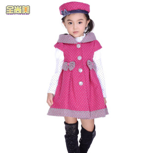  全尚美女童装秋冬装连衣裙子 新款韩版儿童宝宝公主裙 送帽子