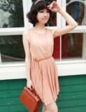 送腰带2012夏季新款热卖粉OL圆点杂志款波点显瘦vivi雪纺连衣裙子