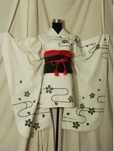 白色短款和服cosplay振袖黑色樱花手绘和服co